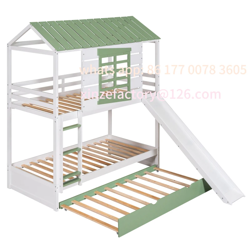 

Customizable Assemble Bed suitable Built pull Bunk Friends House Space Twin over Twin Size House Bunk Bed with Convertible
