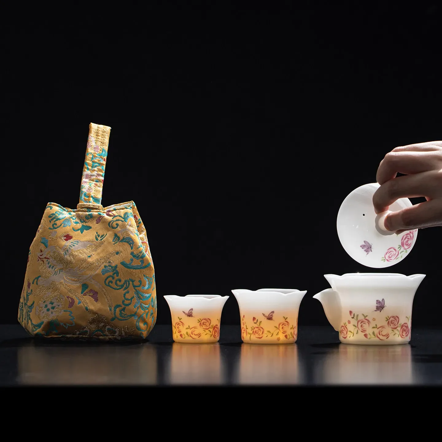 Yindie Jade Travel Tea Set Outdoor Portable Quick Cup Outing Travel Camping Tea Maker Unique Luxury Designer Tea Sets Complete