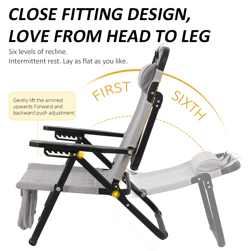 Mobilier d'extérieur confortable, dossier réglable de luxe, chaise de Camping basse, lit avec accoudoir tactique, personnalisé