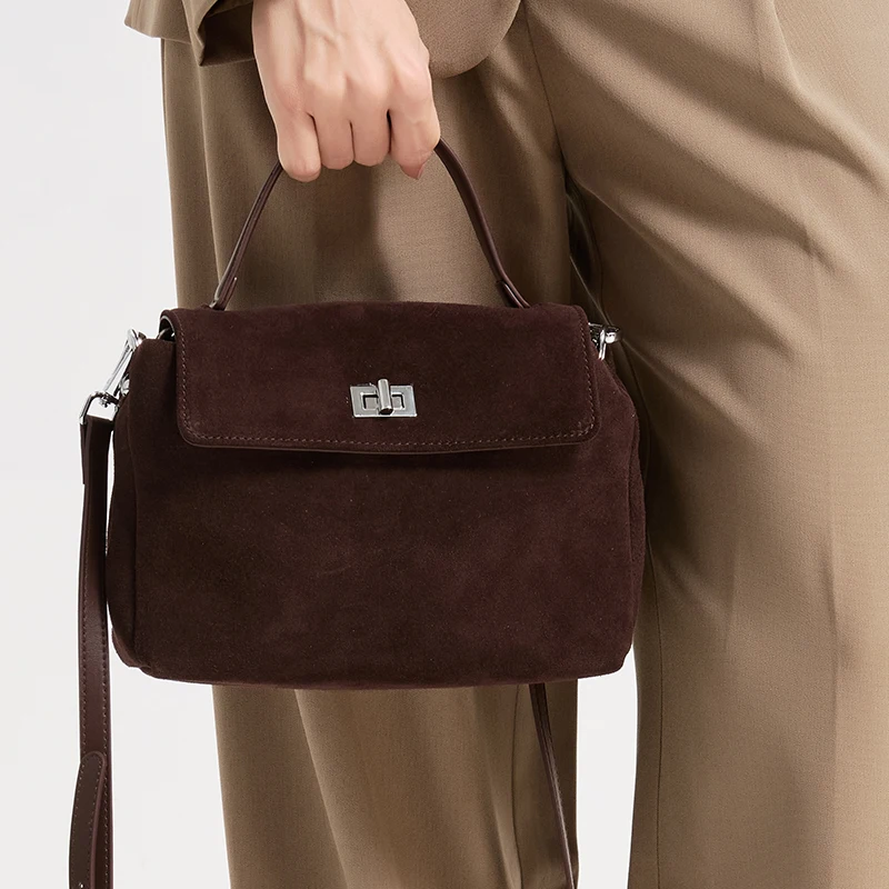 2026 NEW Autumn winter women's Natural Suede leather Crossbody Bag luxury designer Genuine Leather commuting messenger bag