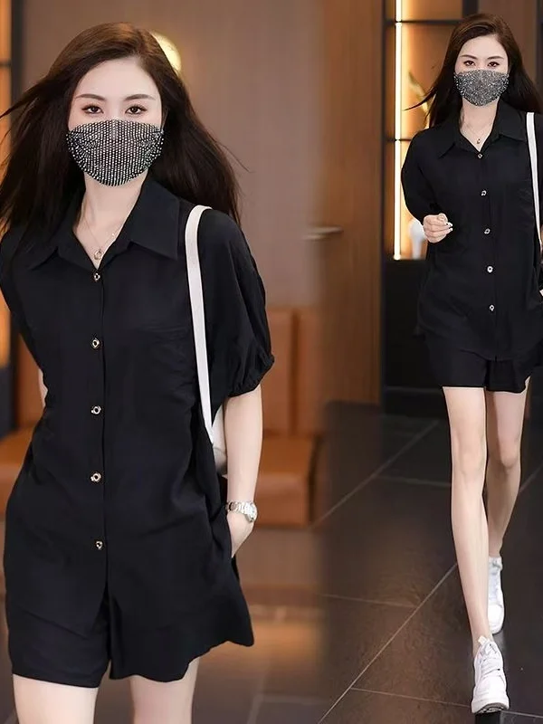 New Arrival plus Size Fashion Loose Short Sleeve Shirt And High Waist Shorts Two Piece Set for Women Comfortable Elastic Waist