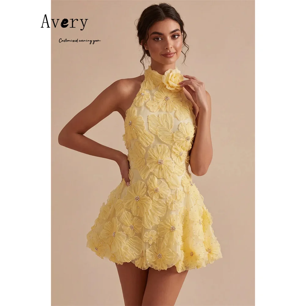 

Avery Custom Skirt Flower Backless Yellow Elegant Evening Dresses for Woman Luxury Women's Evening Dresses for Events Gala Dress