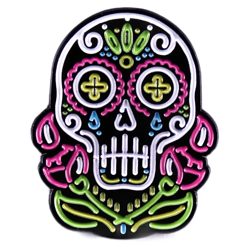 

Neon Sugar Skull Enamel Pin Badge Day of the Dead Gift Jewelry