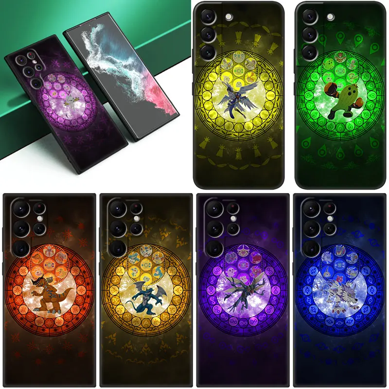 Anime Digimon Phone Case For Samsung Galaxy S23 S22 S21 Ultra S20 FE 5G S10E S10 Lite S8 S9 Plus S7 Edge Black Cover