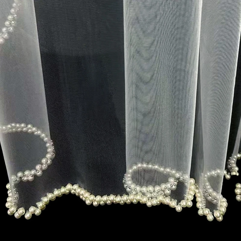 Engagement Party Beadwork Pearls Veil Hair Comb Wedding Veil White Bridal Veil