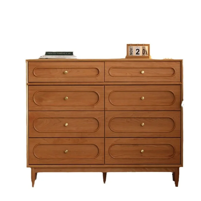 

North American cherry wood eight bucket bedroom storage all solid wood log drawer cabinet simple