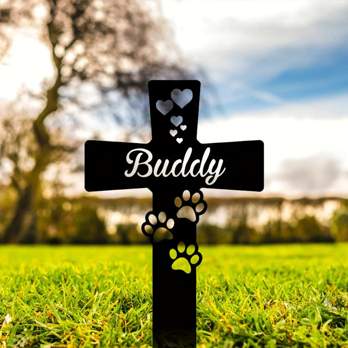 Promotion  Iron Silhouette Pet Memorial Stake Memorial Dog Cross Garden Decor Yard Buddy Memorial Stake Garden Decorative Stake