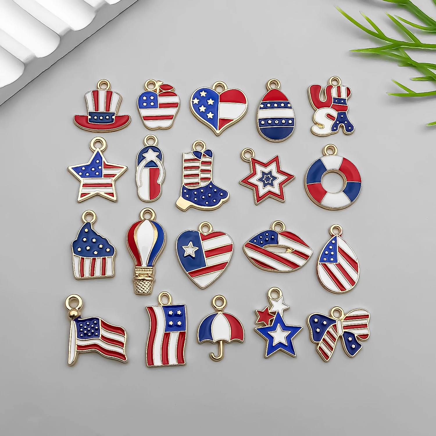 20pcs DIY Jewelry Charms American Flag Theme Enamel Pendants