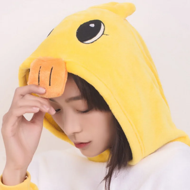 Little Yellow Duck Animal Kigurumi Jumpsuit Pajamas Adult Fashion Personality Winter Clothing Warm Flannel Home Wear for Women