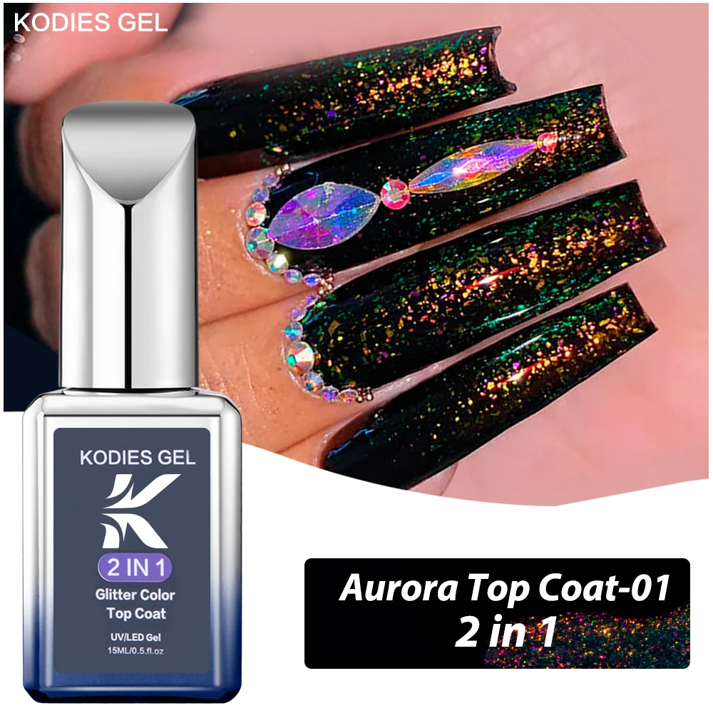 KODIES GEL Lapisan Atas UV Gel Ultra Brillant Pemoles Kuku 15ML Semi Permanen Verni Glitter Aurora Krom Atas Semua untuk Kuku Manikur