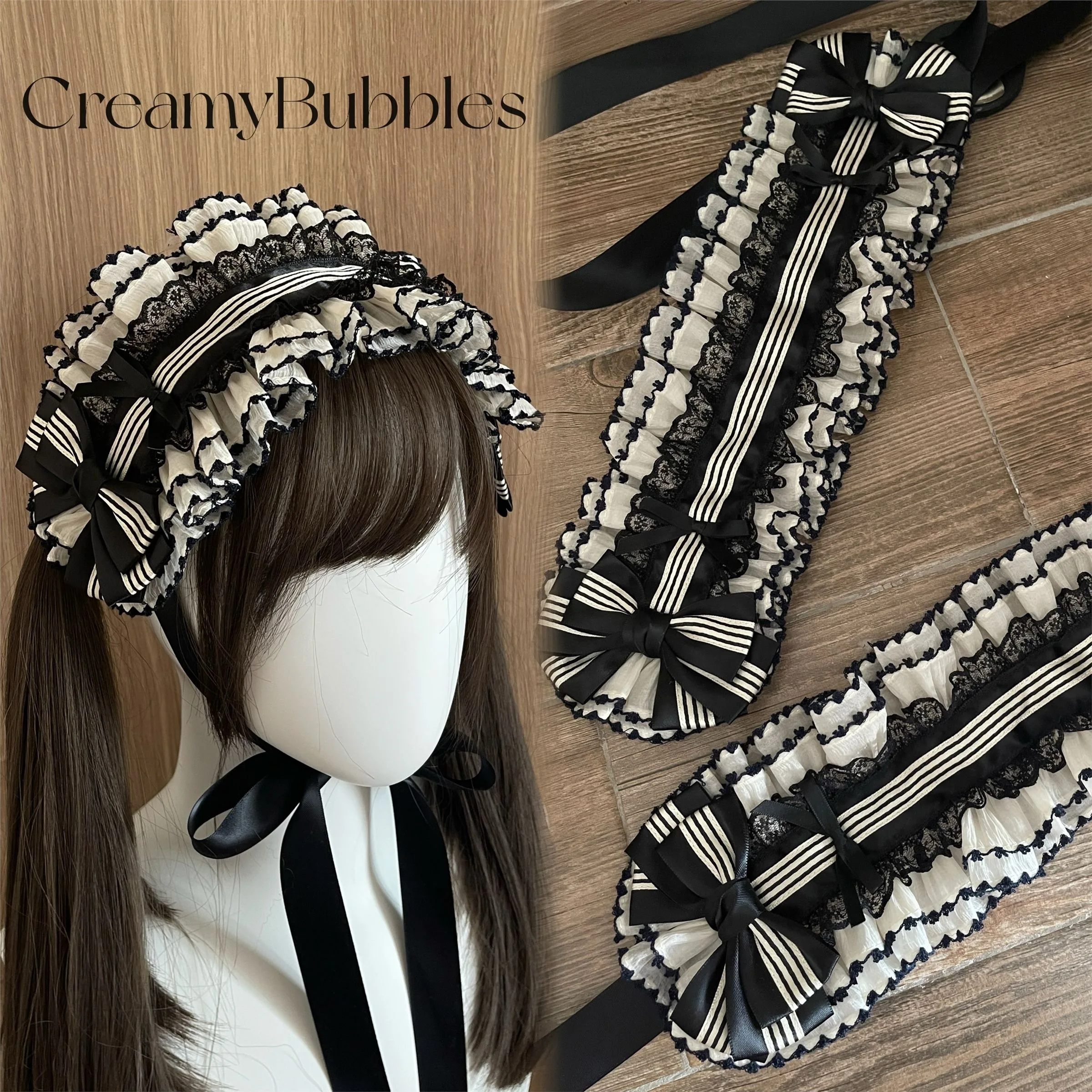 

Костюм на Хэллоуин, аксессуары для девочек, косплей Лолиты Кружевные манжеты, забавные подарочные ленты для волос, черно-белые украшения для волос, повязка на голову для волос