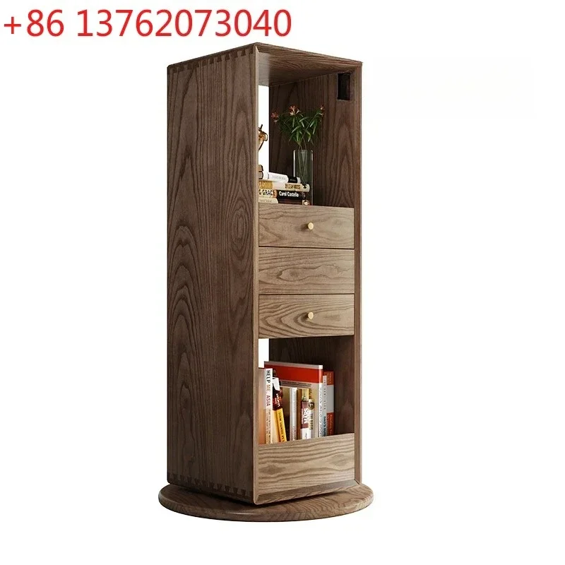 Ash wood rotating bookshelf 360 degree bookcase household simple book cabinet living room storage solid wood bookshelf