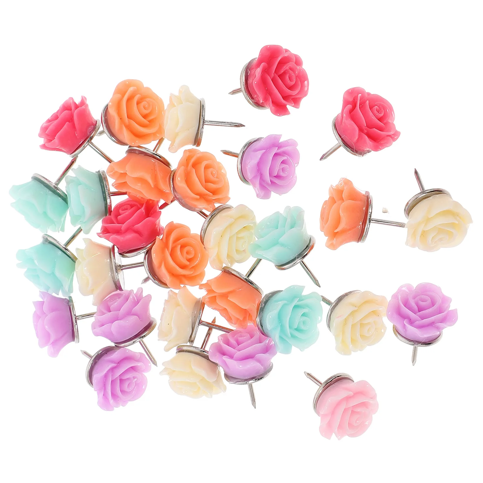 

30pcs Resin Rose Thumbtacks Flower Shaped Cork Board Tacks Pushpins 6 Colors Wear Resistant Cute Accessories Craft Map