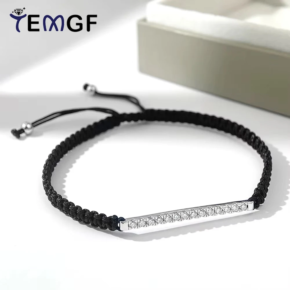 

TEMGF 2/3mm Braided Rope Moissanite Bracelet GRA Certified Length Adjustable 925 Sterling Silver Base for Women Men Fine Jewelry