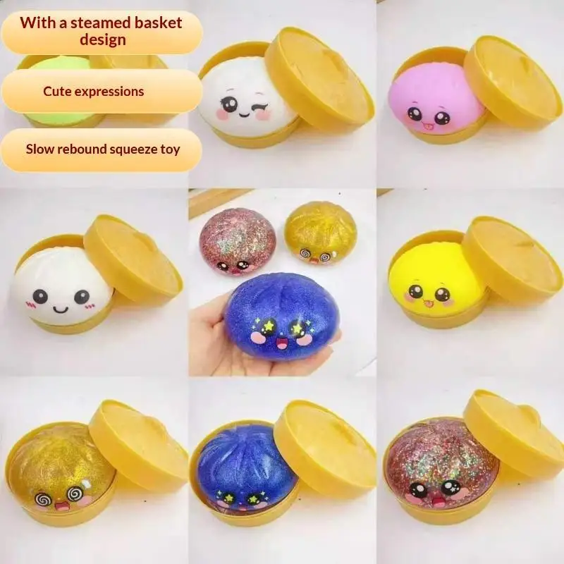 【M】Realistic Giant Dumpling Squeeze Toy With Steamer Soft TPR Dough Ball Decompression Stress Relief Toy Funny Creative Gift