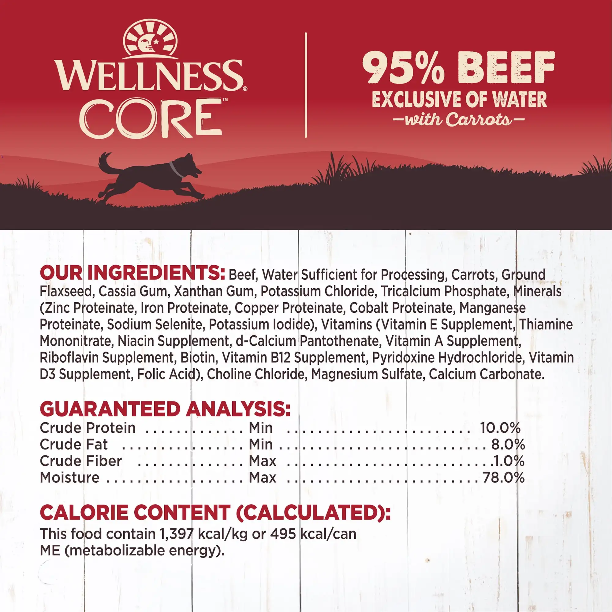 Wellness CORE Cibo per cani in scatola naturale al 95% senza cereali bagnati, manzo e carote, lattina da 12,5 once (confezione da 12)
