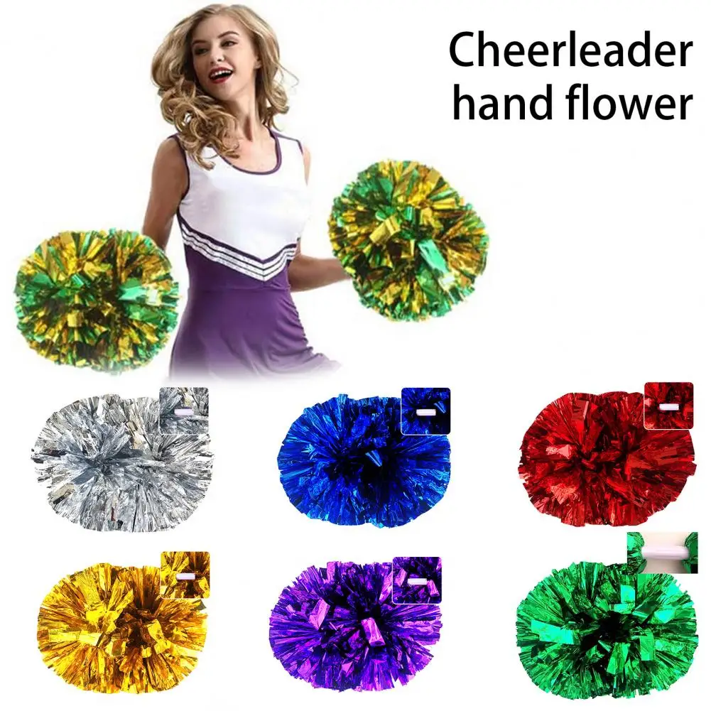 Cheering Ball Cheerleader Pom Poms Shining Contrast Color Decorative with Long Handle Cheerleading Hand Flower for Party Decor