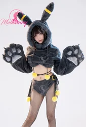 Mobbunny PM Derivative Furry Paw Women's Sexy Lingerie Kawaii Plush Homewear Paw Gloves Hoodie Top and Bra Panty with Stockings