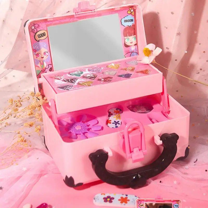 Kit per il trucco reale per bambini Kit per il trucco per ragazze reali Set per giochi di finzione per ragazze Giochi per bambini Giocattoli per il trucco Set per cosmetici di bellezza con cosmetici