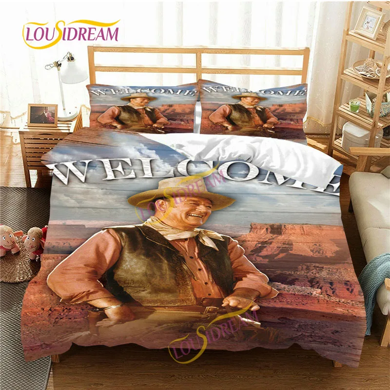 3 pieces/set 3D cowboy actor John Wayne bedding set Cushion quilt cover pillowcase bedspread sheet/double soft bedspread 。