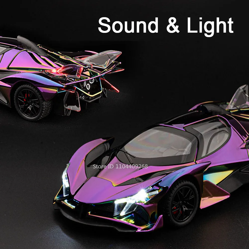 1:24 スケールメッキアポロプロジェクト EVO スポーツカーモデルおもちゃプルバックサウンドライトホイールステアリングスーパーカーモデルデスクトップ飾り