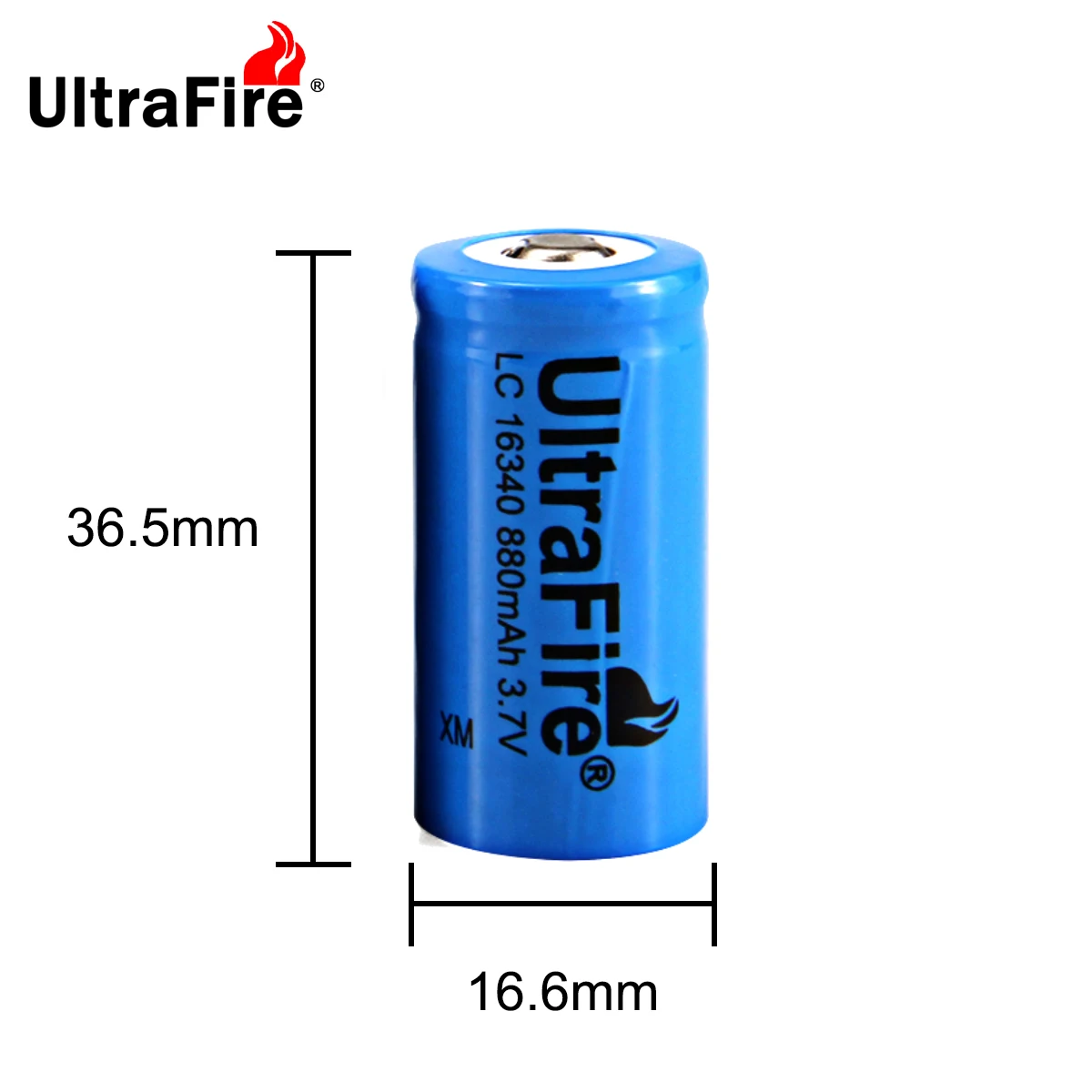 UltraFire Original 16340 880mAh (NO PCB) 3.7V Rechargeable Li-Ion Battery 500 Times Suitable for Flashlight and RC Toy 36MM