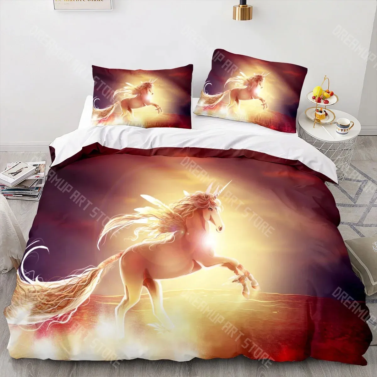 3D Printed Unicorn Cute Cartoon Bedding Set for Boys Girls Duvet Cover Pillowcase Twin Queen King Full Single Double Sizes