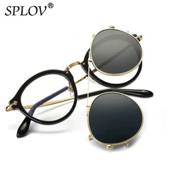 Retro Steampunk Round Clip On Sunglasses Men Women Double Layer Removable Lenses Detachable Shades Clear  Hollow Legs Glasses