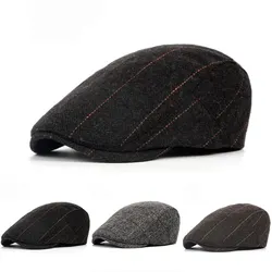 Retro Newsboy Caps Men British Painters Hats Autumn Winter Berets Herringbone Grid with Red Line Flat Cap Hip Hop Berets