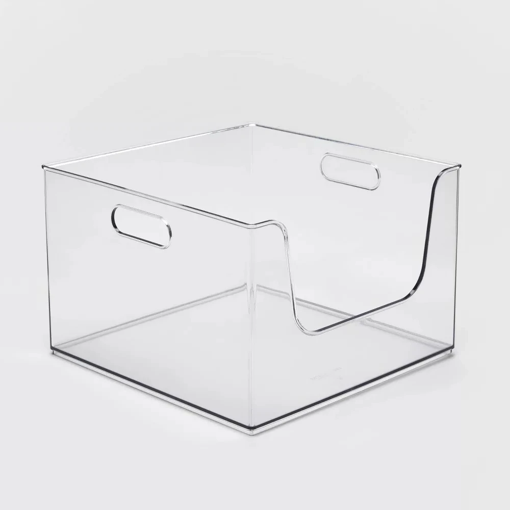 

Open Front Clear Storage Bin for Organizing,Multi-Use Plastic Organizer and Container for Pantry Cabinet Bathroom Office Dorm