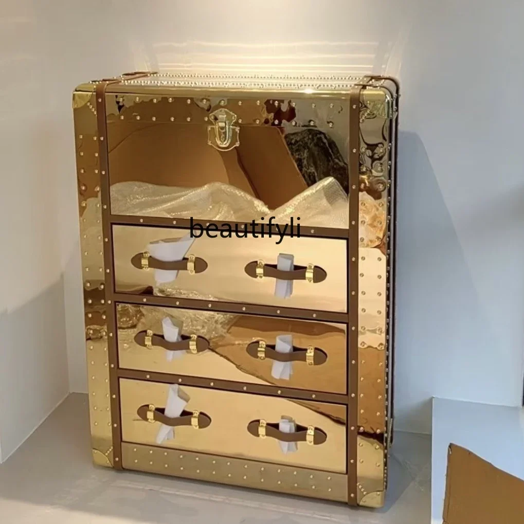 

Light luxury high-end quality light luxury retro yellow and gold storage cabinet villa display cabinet decorative cabinet
