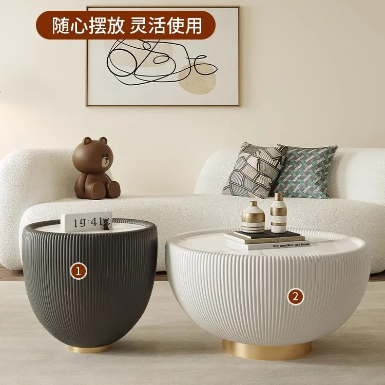 Small apartment round rock slab coffee table combination