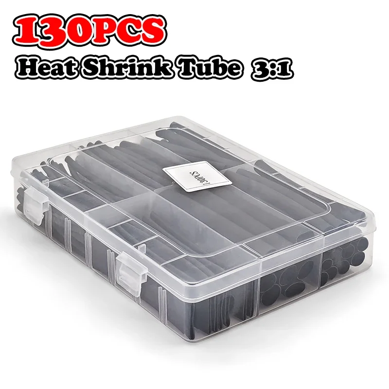 130Pcs Black 3:1 Heat Shrink Tubing Flame Retardant For Medical Equipment Precision Low Current Cable Wrap Repair