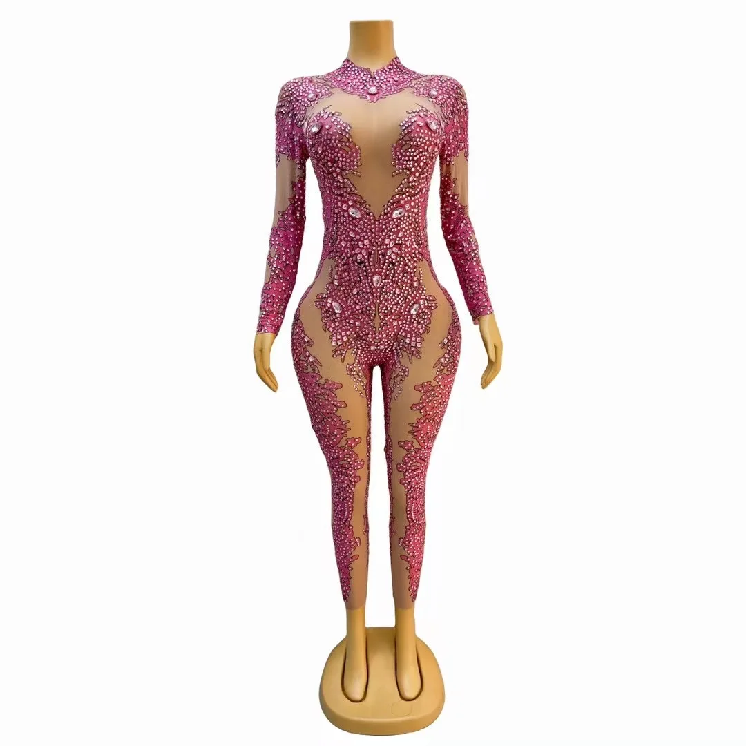 

Sparkly Rhinestone Jumpsuits Women PoleDance Stage Wear Stretch Crystals PartyCostume Nightclub DJ DS Gogo Drag QueerOutfit C238