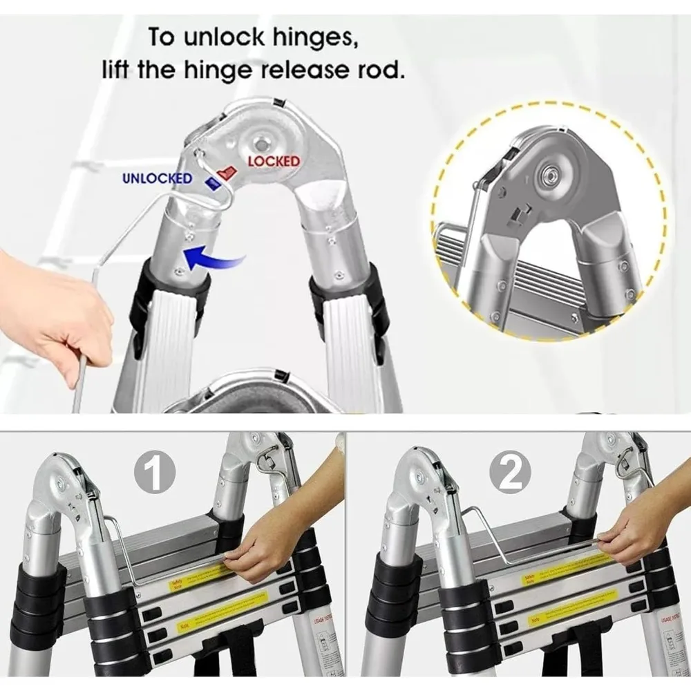 Escalera telescópica de aluminio, serie profesional tipo I de 15,5 pies, capacidad 785P, escalada y extensión para uso industrial