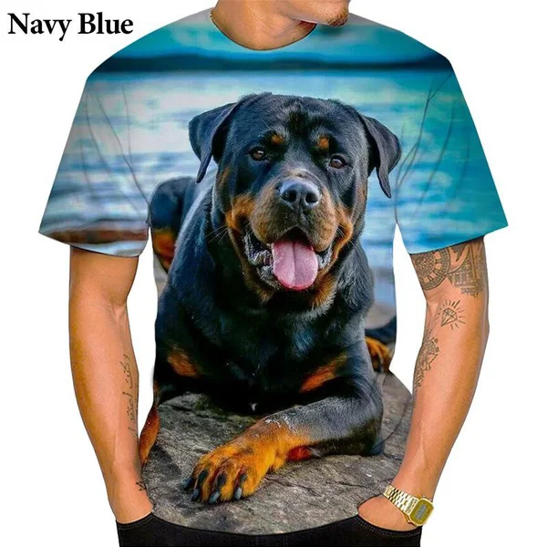 Men Rottweiler T Shirt Funny Dog Graphic 3d Print Short Sleeve T-shirt Summer Casual Top