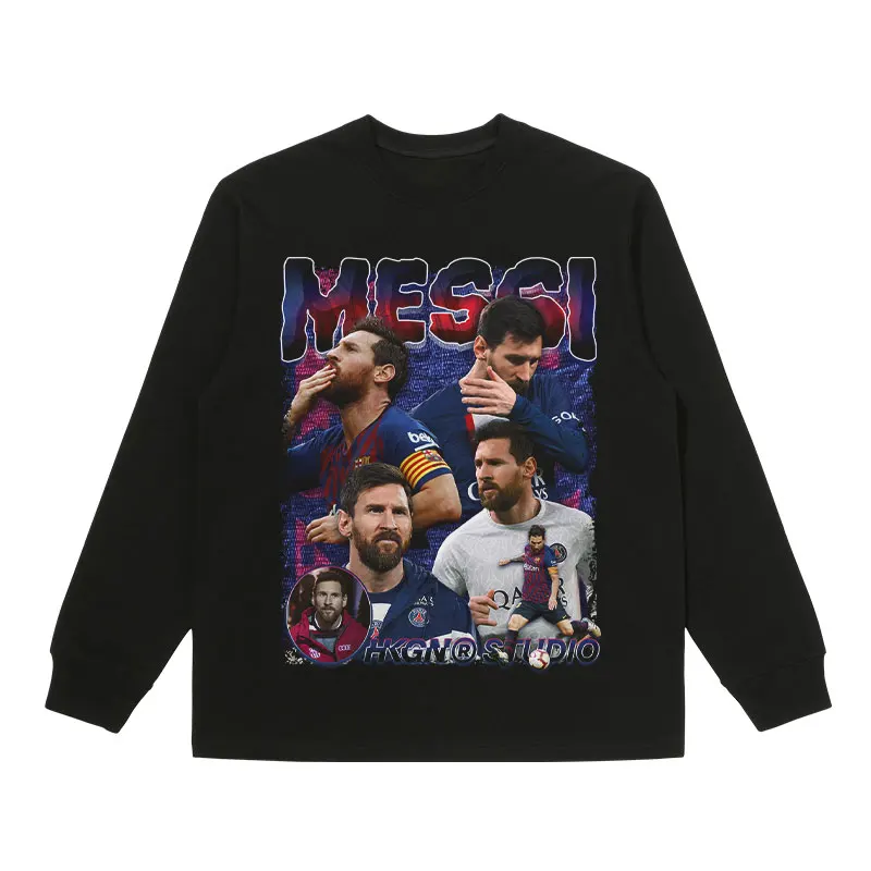 2024 Autumn Winter European and American Fashion Football Star Printed American Hoodie Pure Cotton Male Messi C Ronema Haaland