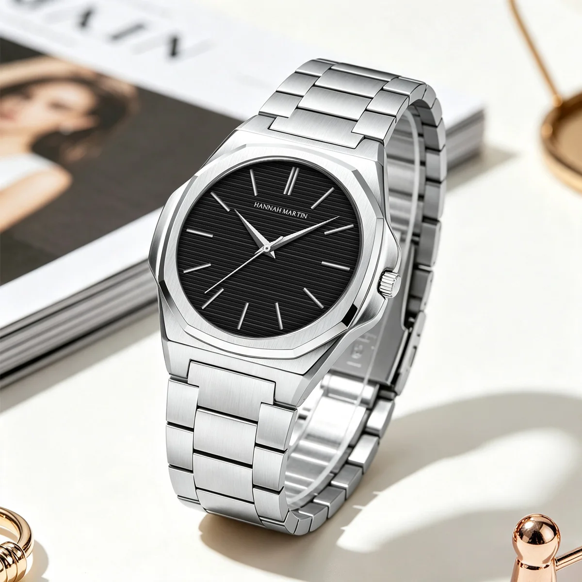 Women Gift Watch 40mm Dial Lightweight Case Leather&Stainless Steel Japanese Movement Waterproof Clock Hannah Martin 1 Set Watch view 2