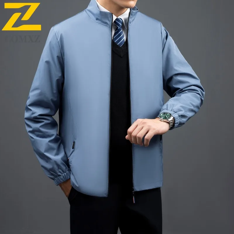 

COMXZ куртка премиум-класса с воротником-стойкой для мужчин, ветрозащитное мотоциклетное пальто для улицы, деловая повседневная уютная легкая осенняя одежда