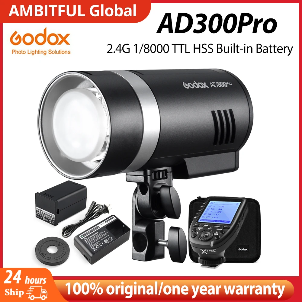 300W Godox AD300Pro Outdoor Flash Light 2.4G 1/8000 TTL HSS Built-in Battery Godox Mount Flash for Canon Nikon Sony Fuji Olympus