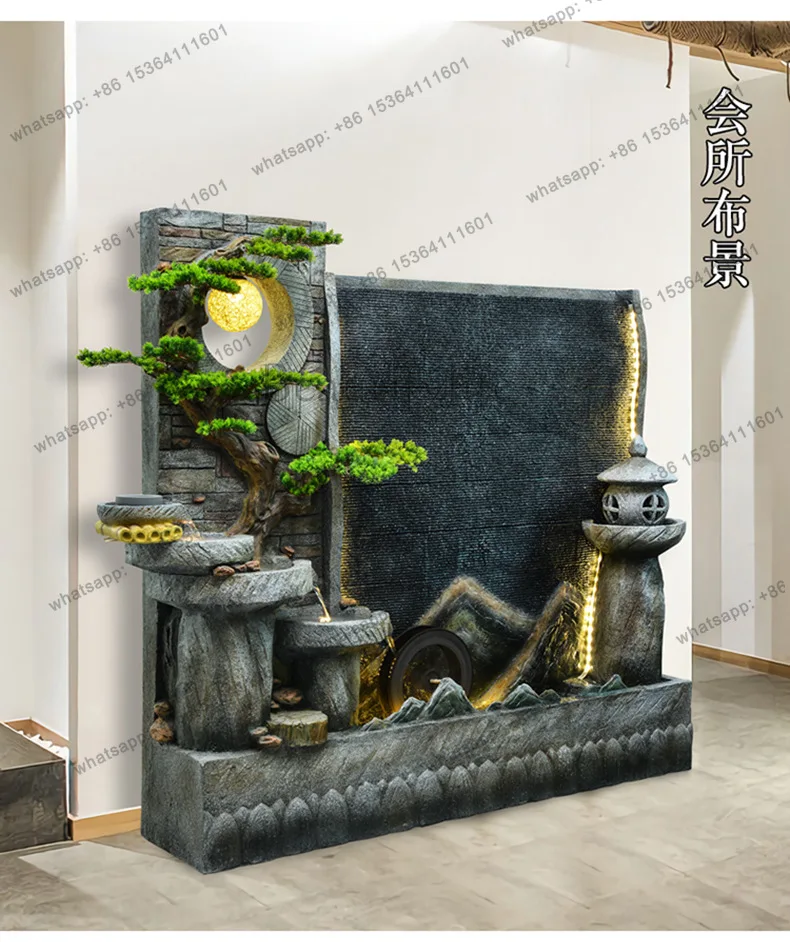 

Большая водная завеса-стена, перегородка для гостиной, фонтан-мельница, декоративный элемент, колесо Фэн-шуй, каменная композиция