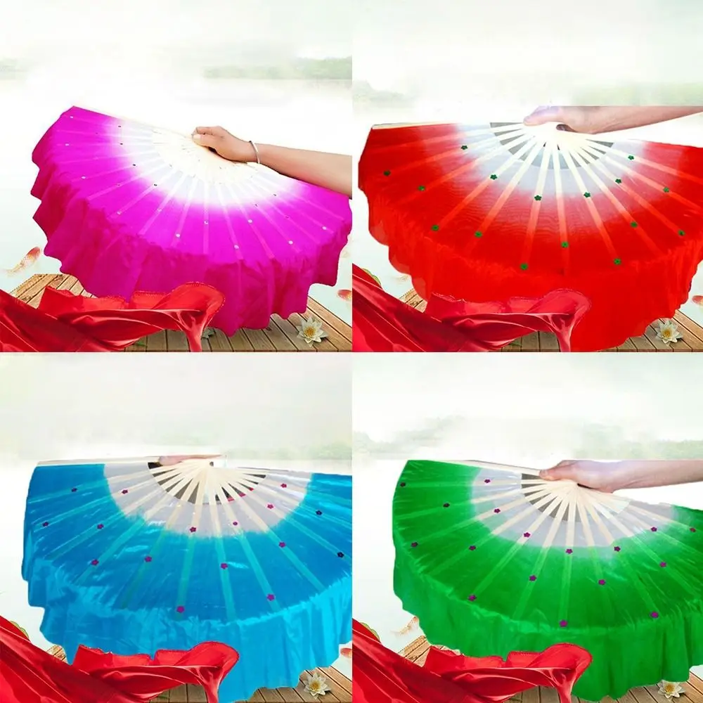 Hot Sell Long Imitation Dancer Practice Belly Dancing Fan Long Silk Fans Silk Fans Rayon Silk Fans