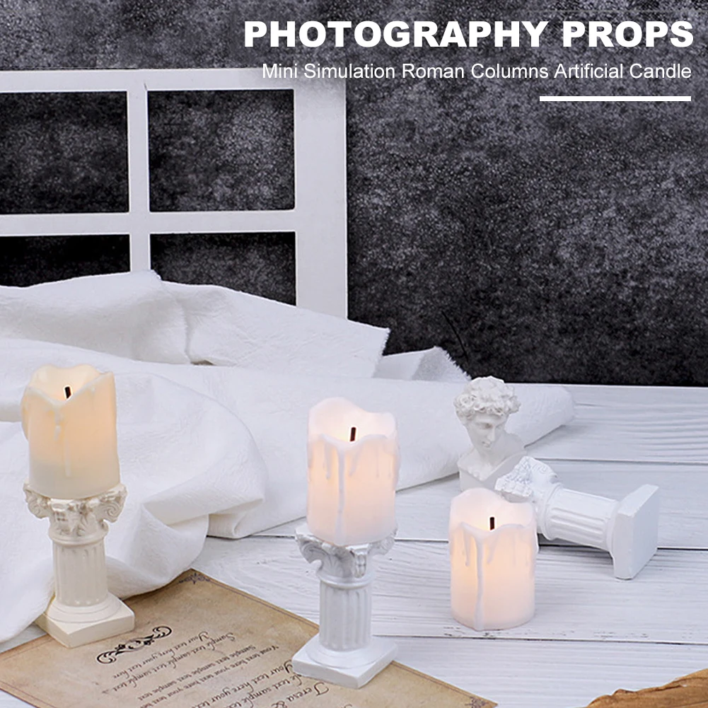 Photography Props Background for Photo Mini Simulation Roman Columns Artificial Candle with Battery Shooting Ornament Fotografia