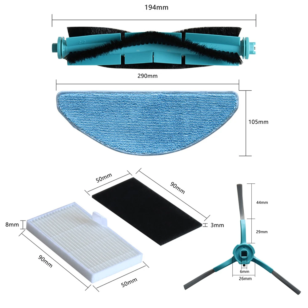 1 فرشاة رئيسية + 4/10 ممسحة قماش + 4/6 فلتر + فرشاة جانبية 4/6 كنس حافة فعالة وتتبع الحطام المتقدم لمكنسة OKAMI R117
