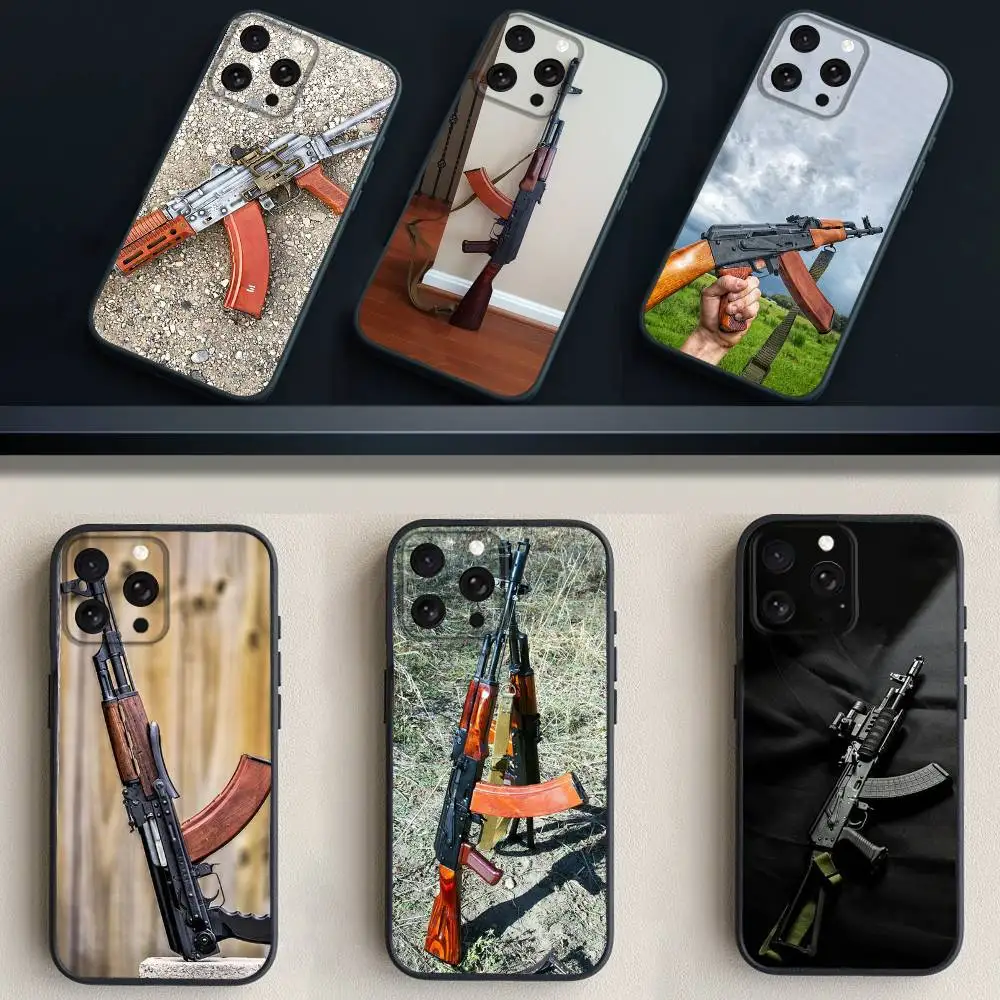 

AK47 H-Handgun Gun BUllets Phone Case For iPhone 17,16,15,14,13,12,11 Plus,Pro Max,XS,X,XR,SE,Mini,8,7,Soft Silicone Black Cover