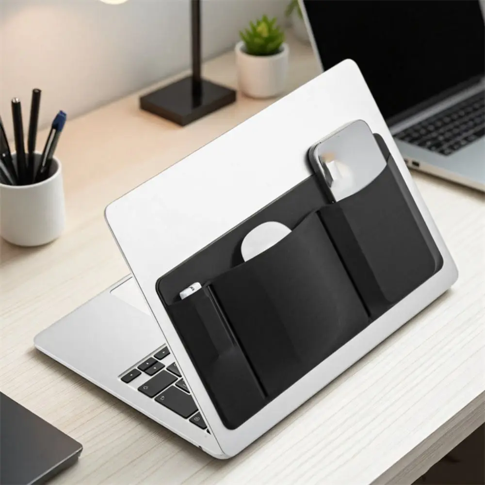 Elastic Mouse Bag Adhesive Storage Pouch Laptop Back Storage Bag Holder Organizer Notebooks Back Organizer Office