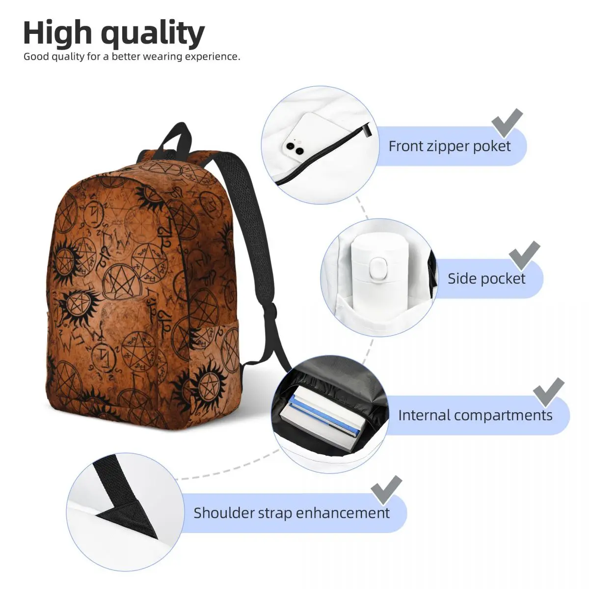 Mochila Supernatural naranja para adolescentes, bolsas de lona para estudiantes al aire libre, senderismo, viaje, mochila para hombres y mujeres, Universidad