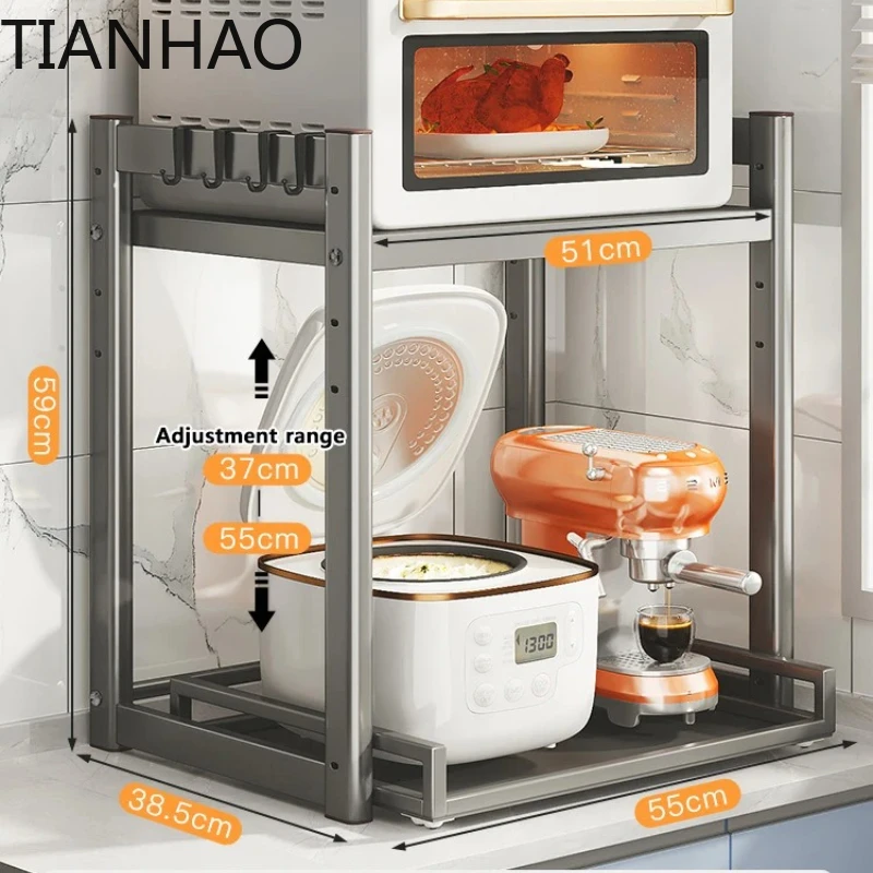 Kitchen Shelving Retractable Rice Cooker Microwave Storage Rack Home Kitchen Countertop Multifunctional Air Fryer Storage Rack