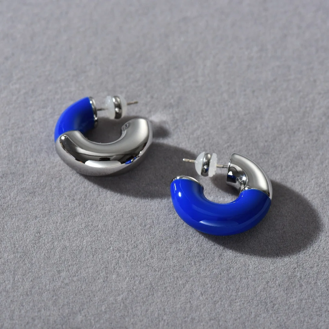 

High-end luxury asymmetric blue drip glaze fall and winter 2025 new women's C-hoop earring