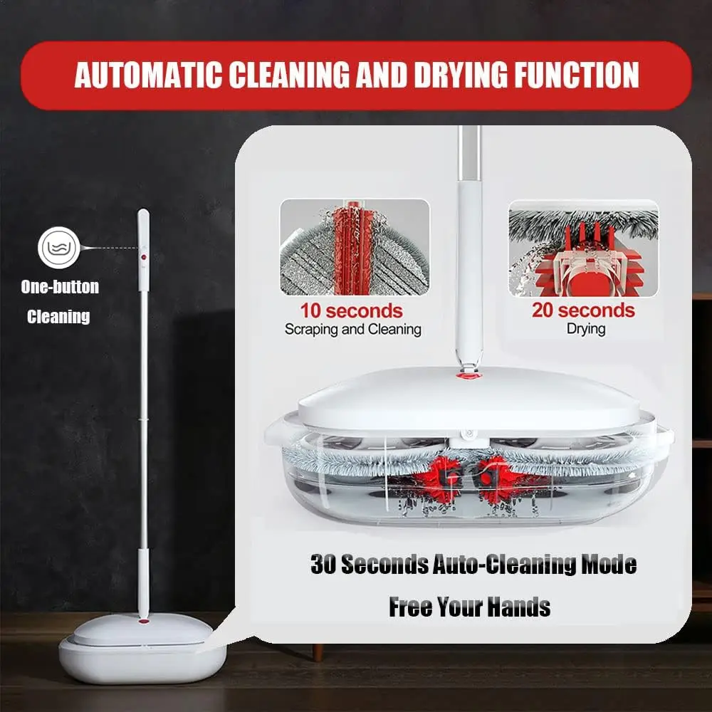 Cordless Electric Spin Mop Power Mop with 4 Floor Scrubber Pads/Automatic Cleaning Bucket/Water Sprayer,Lightweight & Rechargeab